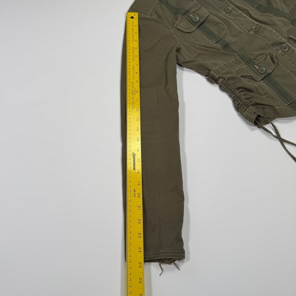 Plugg Utility Jacket Womens L Olive Green Military Button Up Distressed Y2K - Picture 15 of 16